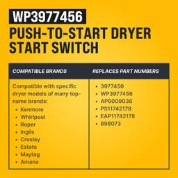 [Lifetime Warranty] 3977456 WP3977456 Dryer Start Switch for Kenmore, Whirlpool, Maytag, Amana Clothes Dryer - Replaces AP6009036, PS11742178, EAP11742178, 898073 thumbnail 4
