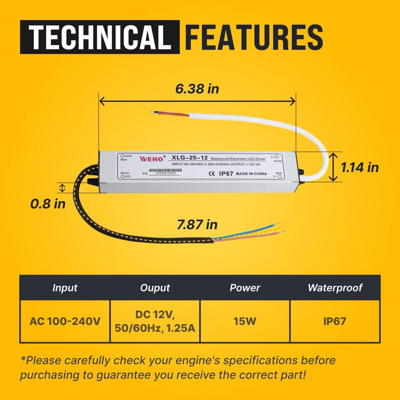 [Lifetime Warranty] 15W 12V LED Power Supply Driver 1.25A, 120V AC to 12V DC, IP67 Waterproof - Pack of 2 image 3