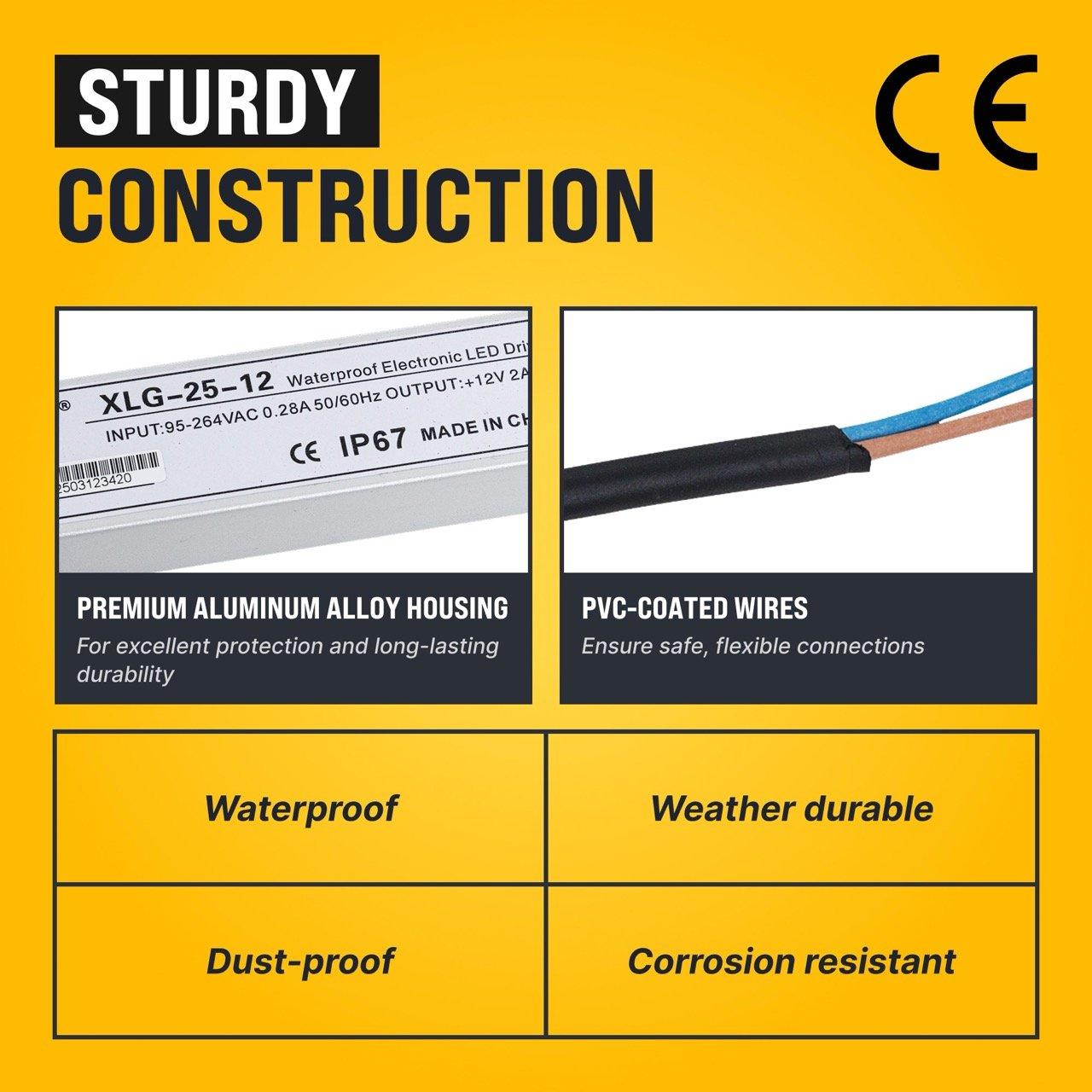 [Lifetime Warranty] 15W 12V LED Power Supply Driver 1.25A, 120V AC to 12V DC, IP67 Waterproof - Pack of 2 image 6