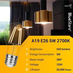 [Lifetime Warranty] A19 LED Vintage LED Filament Bulb E26 Standard Base 120V 5W (60 Watt Equivalent), 2700K Warm White thumbnail 5