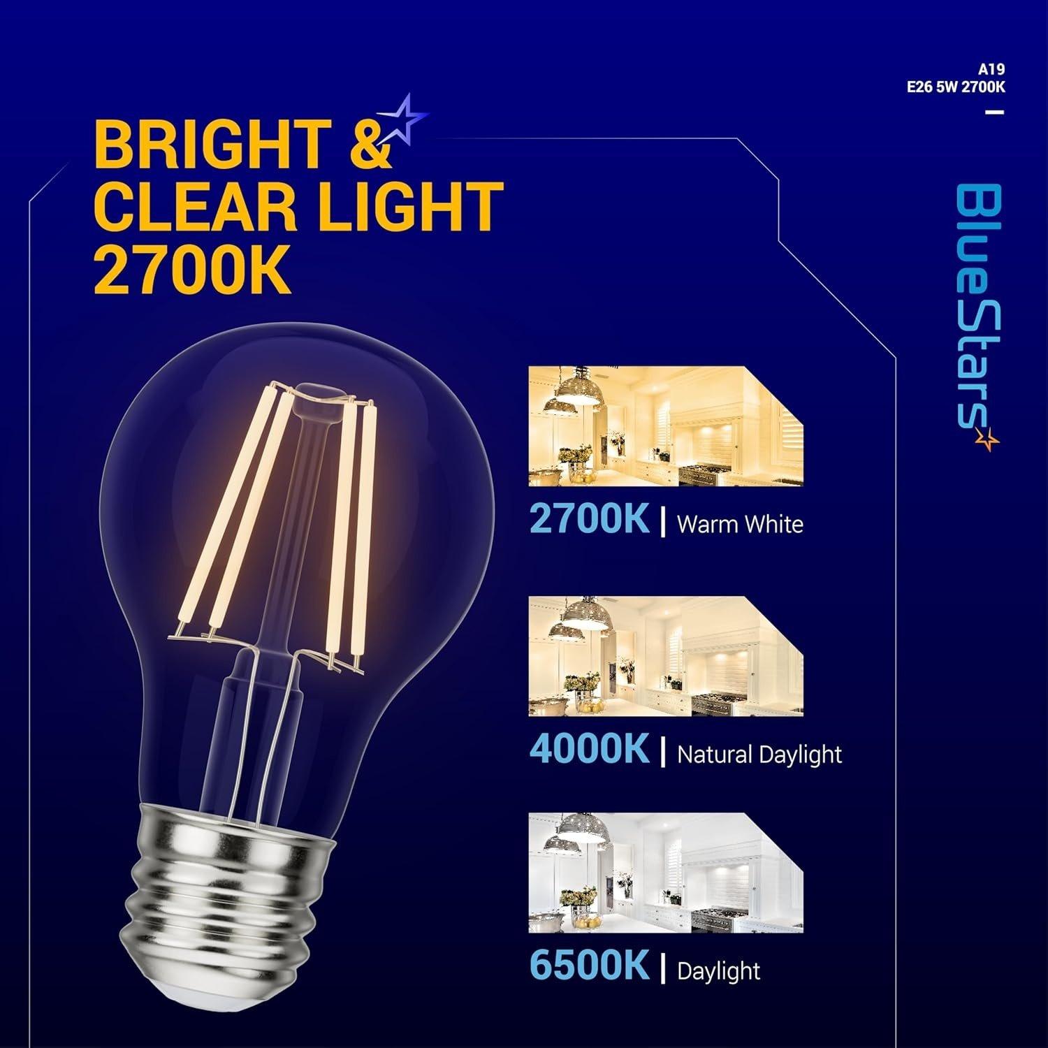 [Lifetime Warranty] A19 LED Vintage LED Filament Bulb E26 Standard Base 120V 5W (60 Watt Equivalent), 2700K Warm White image 4