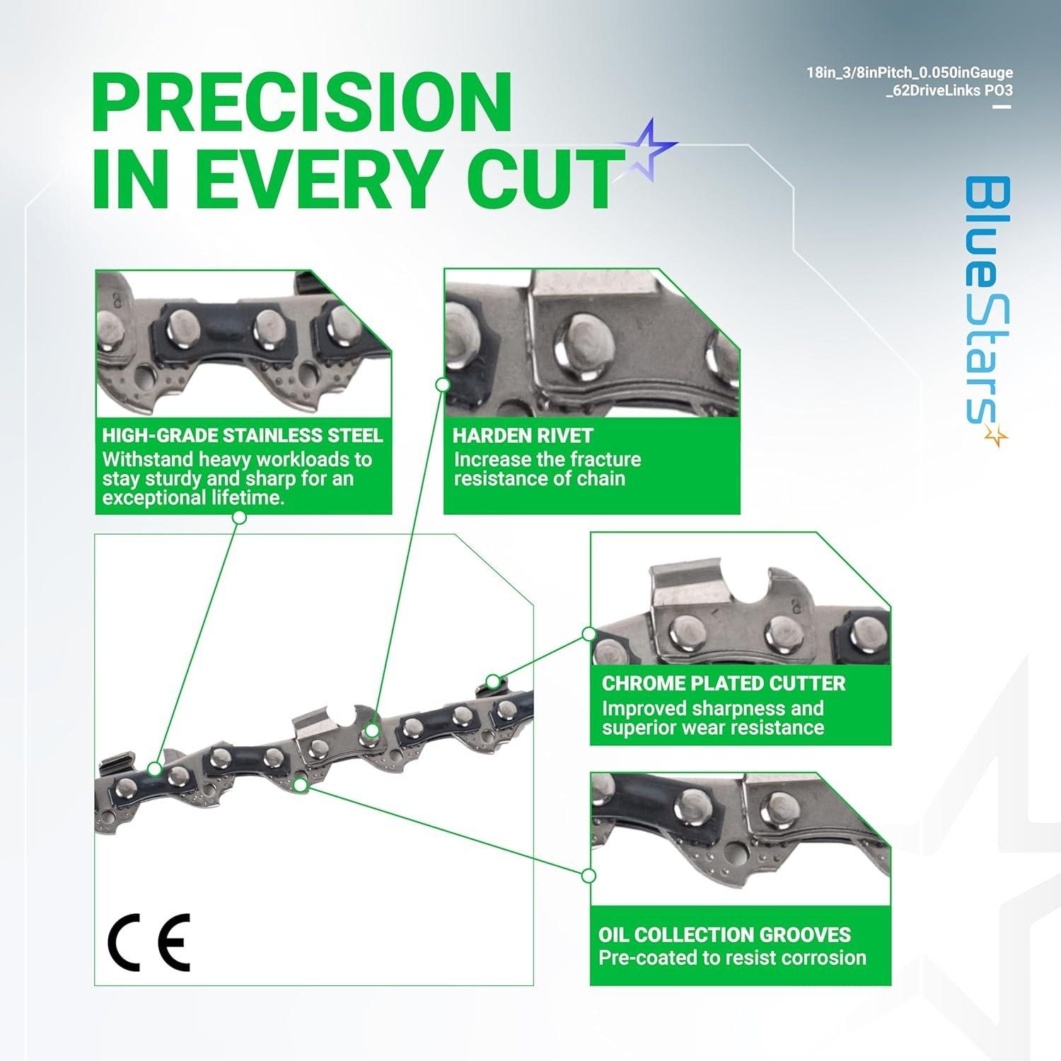 [Lifetime Warranty] 18-inch Chainsaw Chain 3/8" LP Pitch, 0.050" Gauge, 62 Drive Links - Pack of 3 image 6