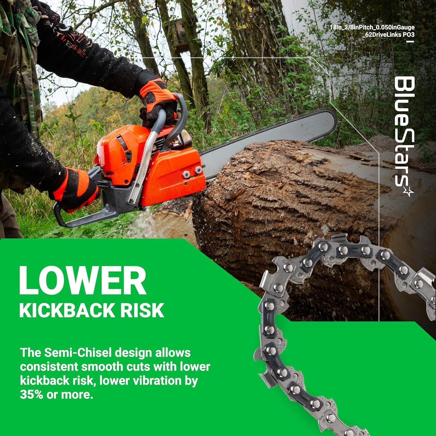 [Lifetime Warranty] 18-inch Chainsaw Chain 3/8" LP Pitch, 0.050" Gauge, 62 Drive Links - Pack of 3 image 5