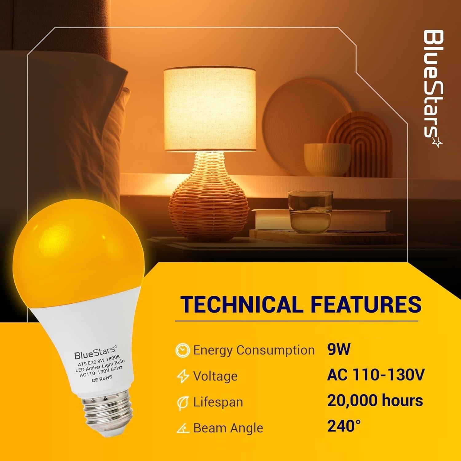 [Lifetime Warranty] Amber Sleep Light Bulbs - Blue Light Blocking, 9W A19, 1800K Warm, E26 Base - Pack of 4 image 4