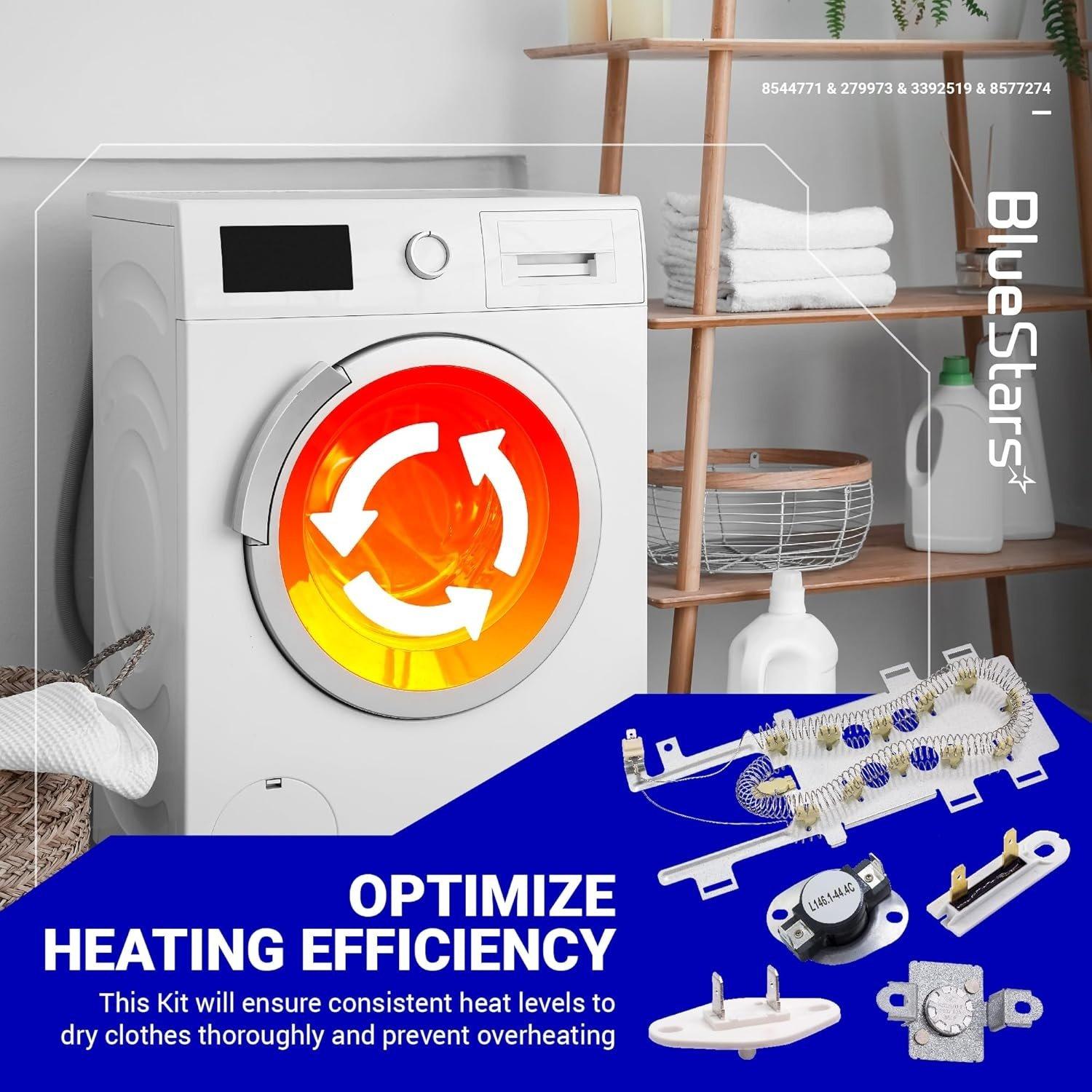 [Lifetime Warranty] 8544771 WED9200SQ0 Dryer Heating Element 279973 3392519 Thermal Fuse and 8577274 Thermistor Dryer Repair Kit For Whirlpool WED9200SQ0 WED9550WW1 WED9400SW2 WED7300XW0 & Kenmore image 2