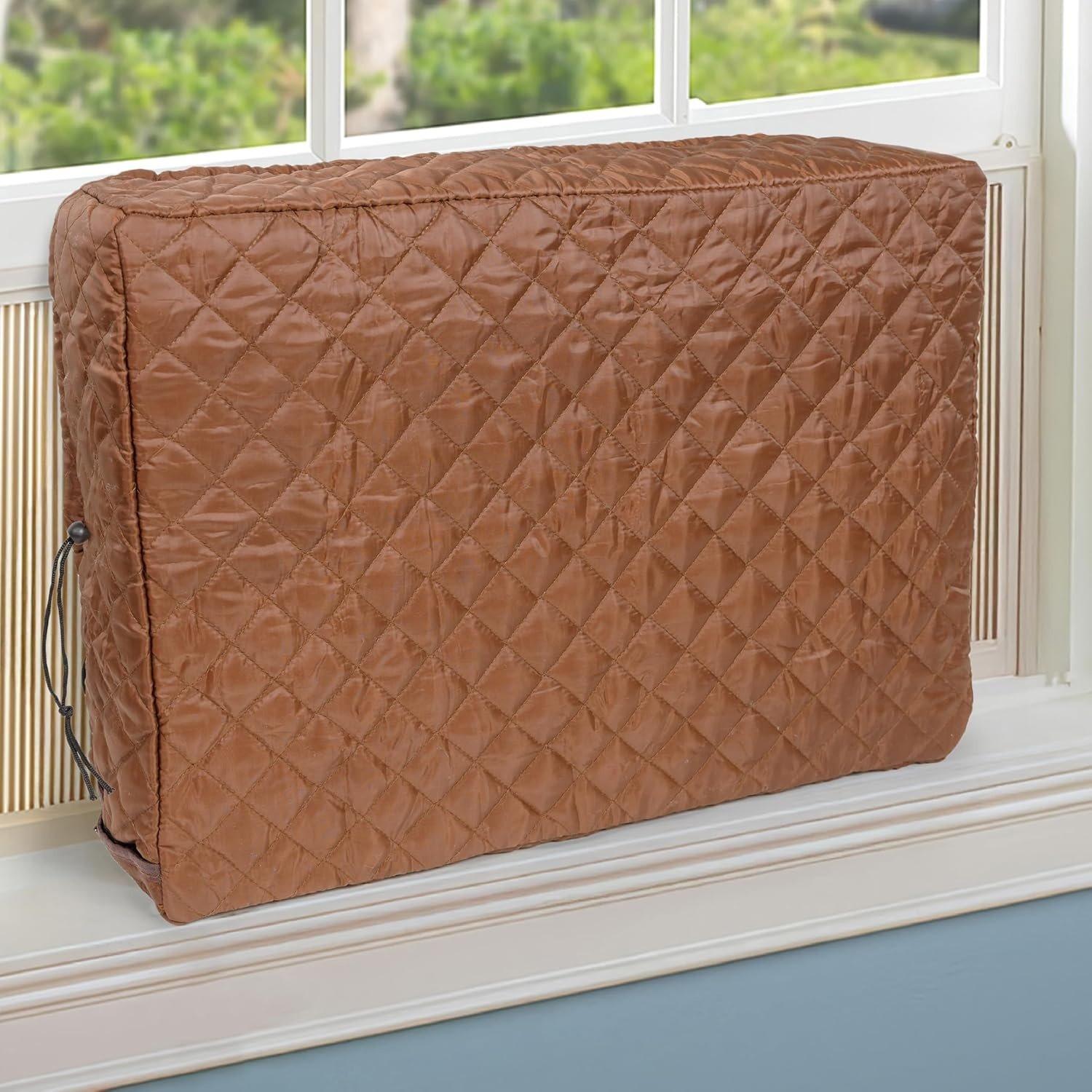 [Lifetime Warranty] Window Air Conditioner Cover Indoor with Velcro Sides - Inside AC Cover for Winter - Polyester Fiber Fill Layers Insulation - 21" x 15" x 3.5" (Brown) image 1