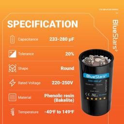 [Lifetime Warranty] 233-280 uF MFD 220-250 VAC ±20% Round Motor Start Capacitor 50/60 Hz AC Electric Replacement thumbnail 2