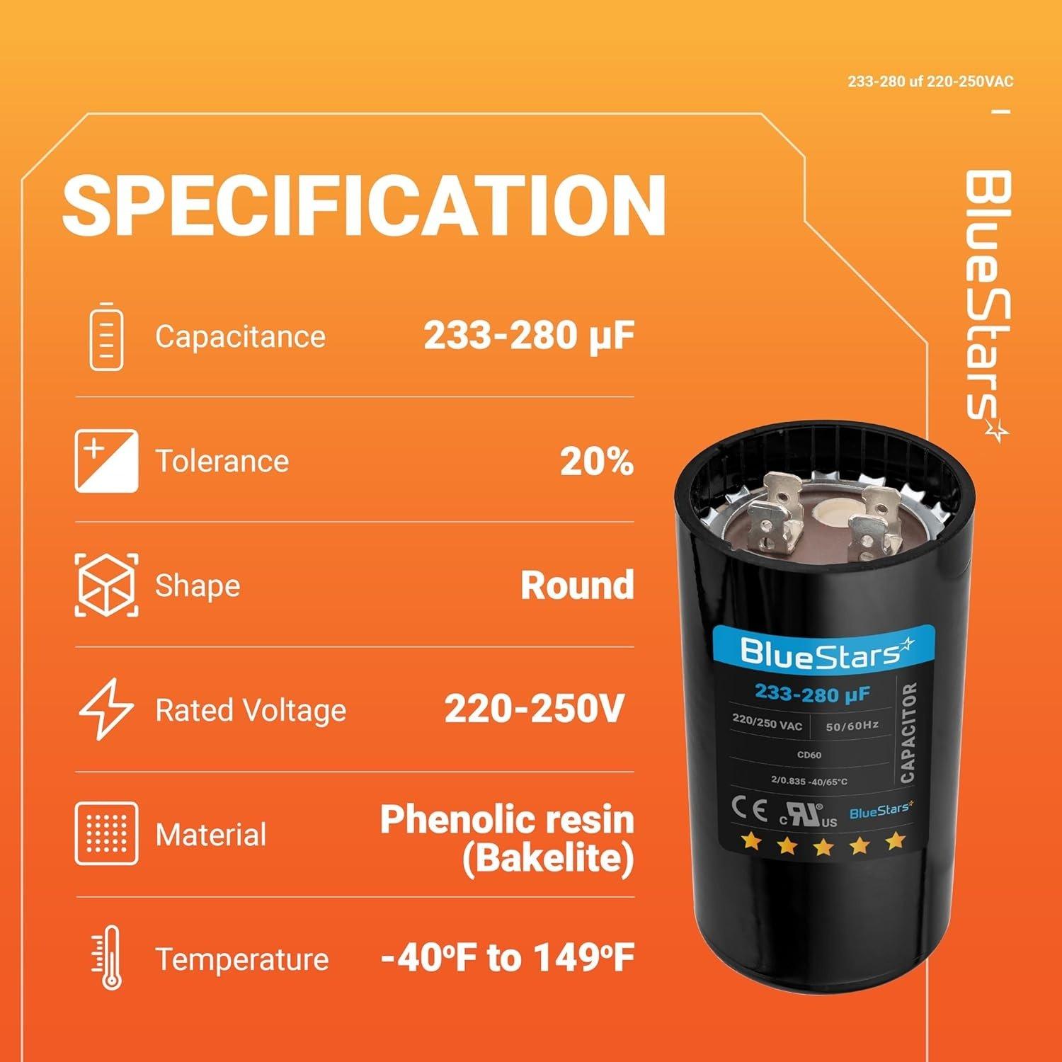[Lifetime Warranty] 233-280 uF MFD 220-250 VAC ±20% Round Motor Start Capacitor 50/60 Hz AC Electric Replacement image 2
