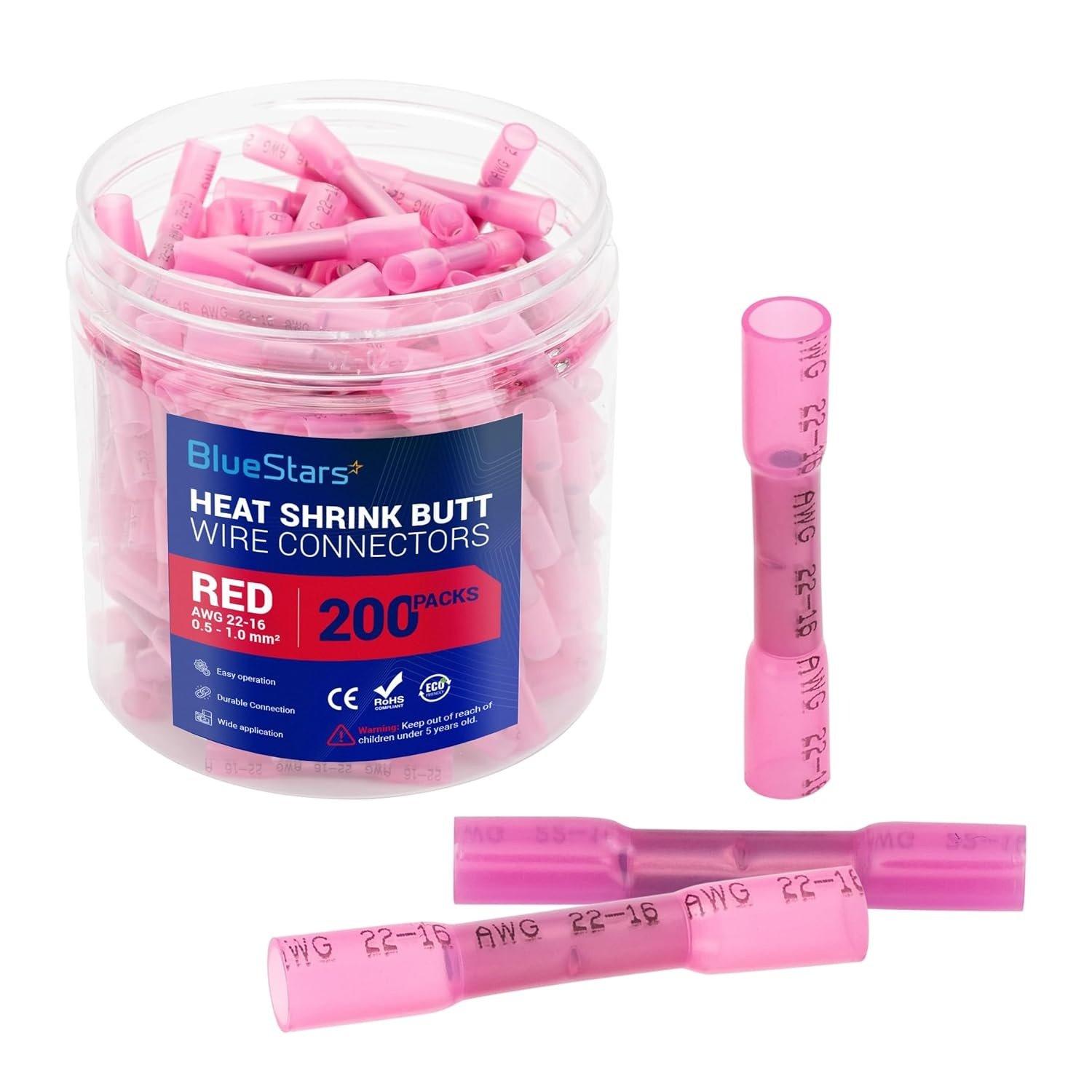 [Lifetime Warranty] 200 PCS RED AWG (22-16) Heat Shrink Butt Wire Connectors image 0