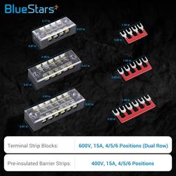 [Lifetime Warranty] 4/5/6 Positions Terminal Strip Blocks 600V 15A - Pack of 6 thumbnail 1