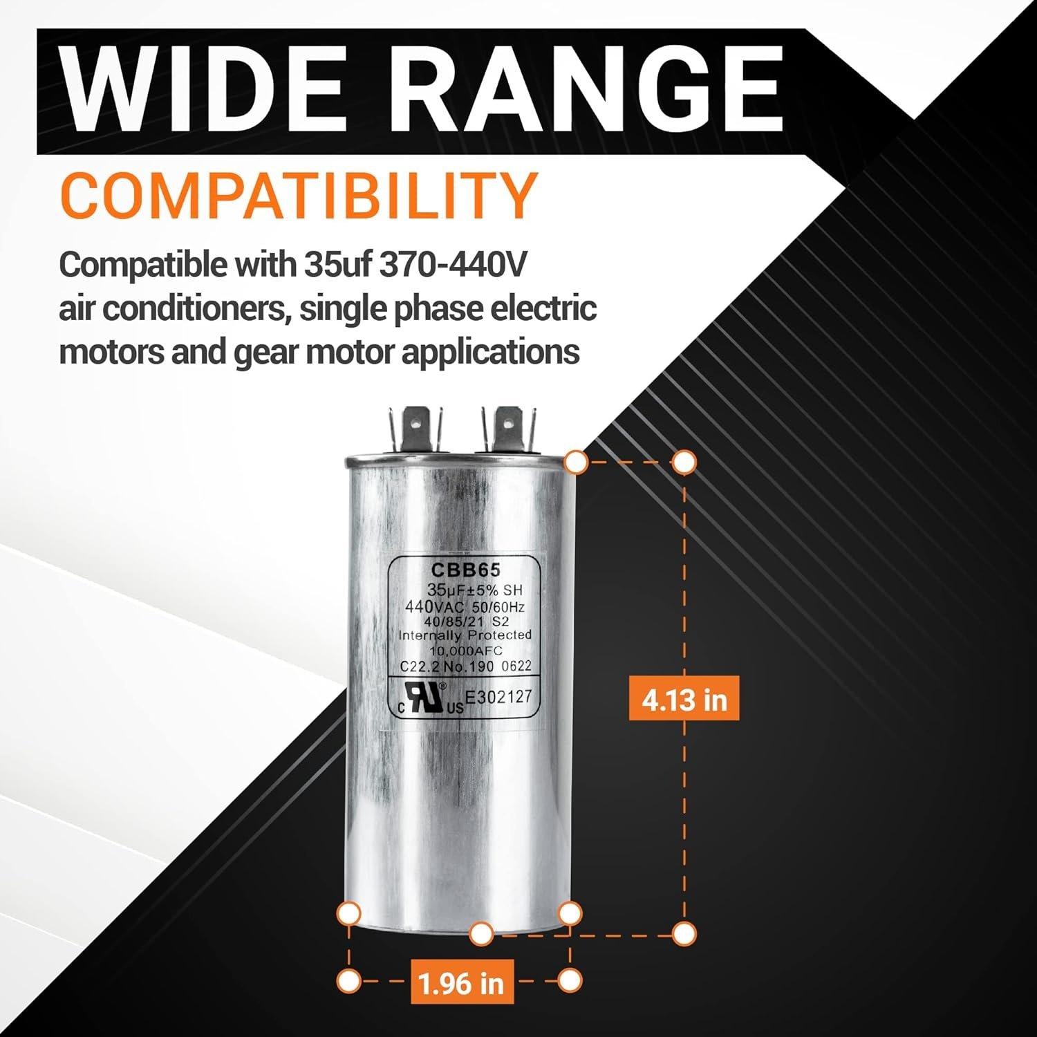 35 MFD uf ± 5% MFD 370 V VAC or 440 Volt Multi-Purpose Motor Run Round Capacitor image 6