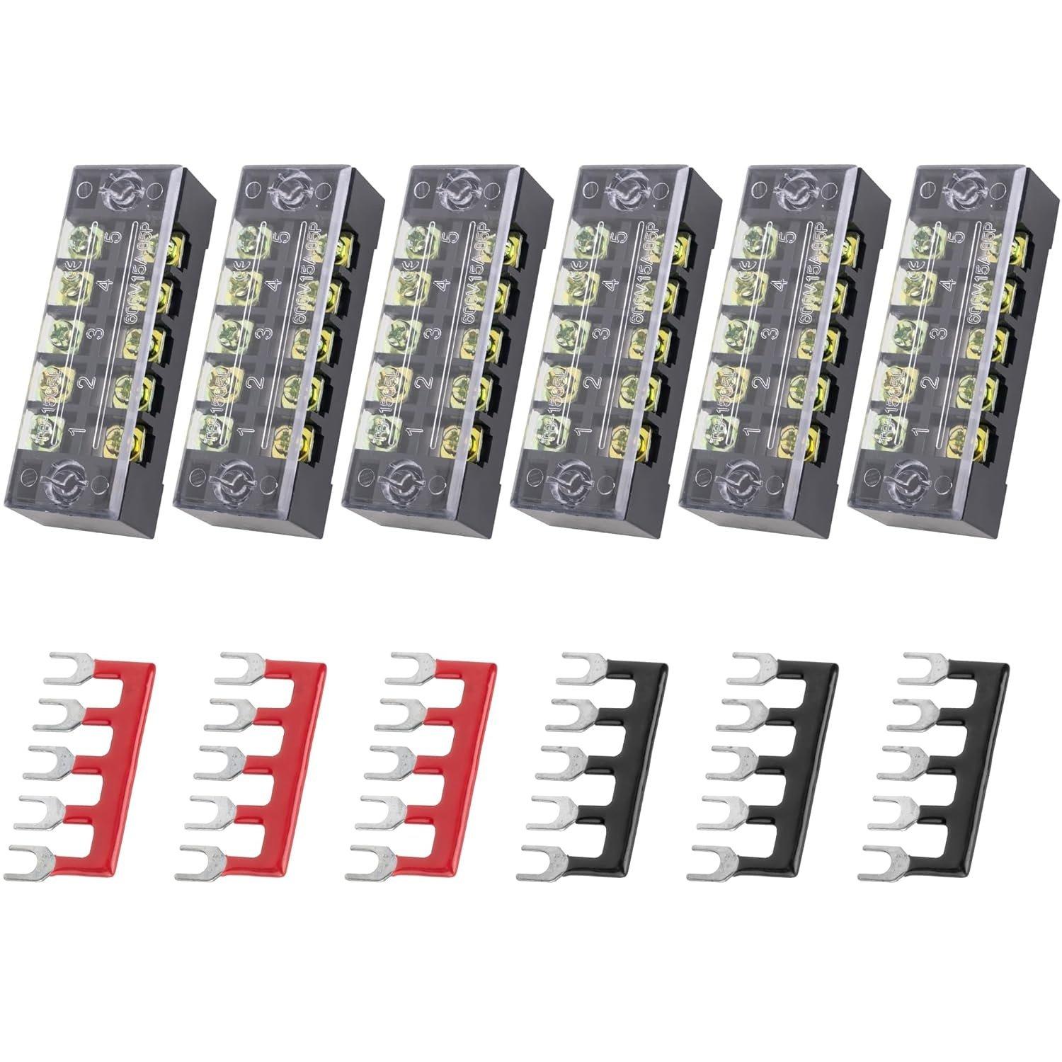 [Lifetime Warranty] 5 Positions Terminal Strip Blocks 600V 15A and 400V 15A 6 Positions Pre-Insulated Terminals Barrier Strip image 0