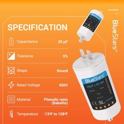 [Lifetime Warranty] 25 uF MFD 450 VAC CBB60 50/60 Hz Run Capacitor with Screw - Fits AC Motors, Electric Motors, Water Pumps thumbnail 3