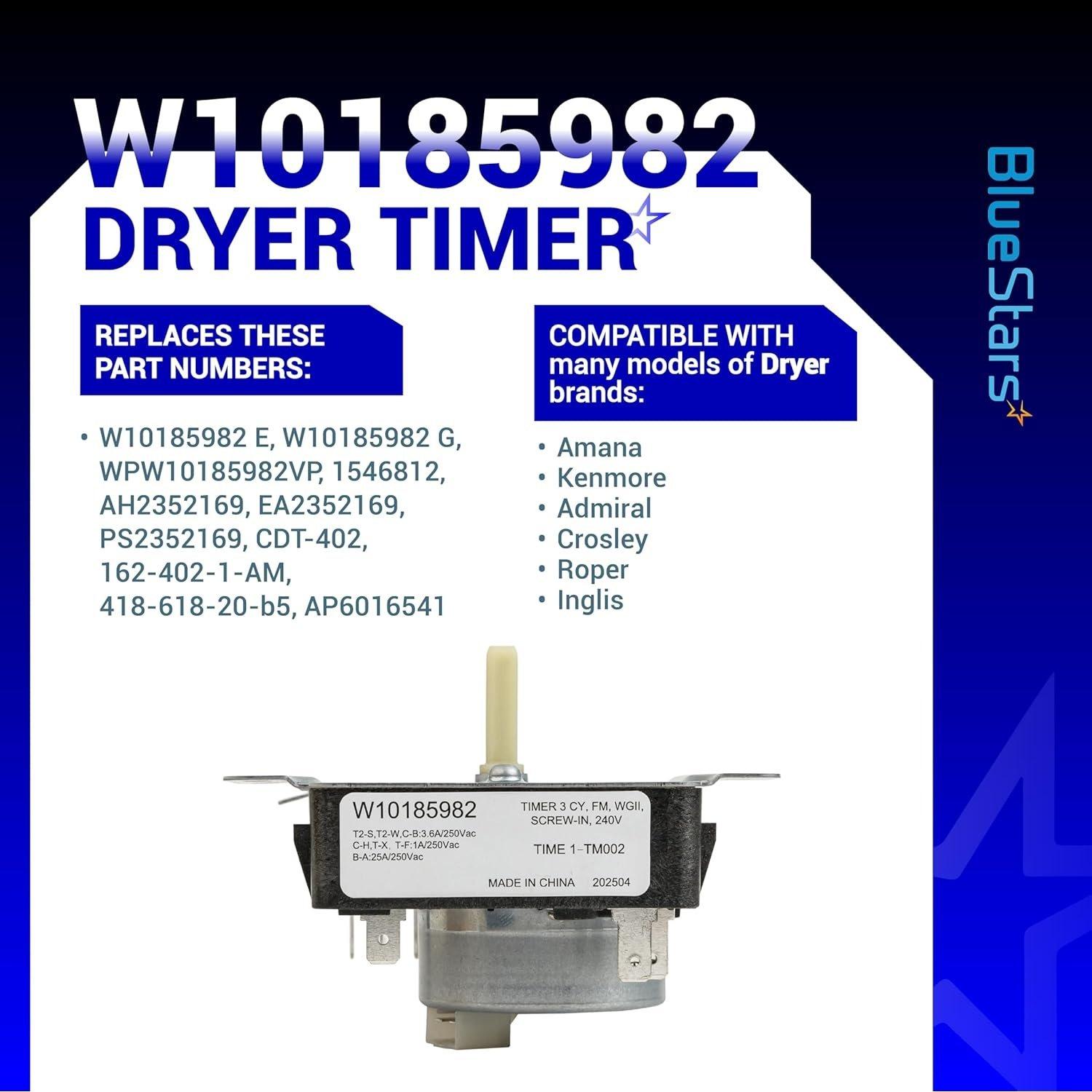 [Lifetime Warranty] W10185982 Dryer Timer - Compatible with Whirlpool Amana Kenmore Admiral Crosley Roper Inglis - Replaces 1546812 AH2352169 EA2352169 PS2352169 CDT-402 162-402-1-AM 418-618-20-B5 image 7