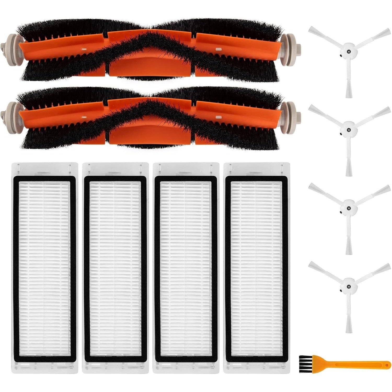 [Lifetime Warranty] Replacement Parts for Roborock S6 Pure S6 E4 S4 S4 Max S5 S5 Max E2 E3 E5 E20 E25 E35 S50 S65 C10 Xiaomi Mijia Robot Vacuums - 2 Roller Brushes, 4 Side Brushes, 4 Filters, Sweeping Brush image 0