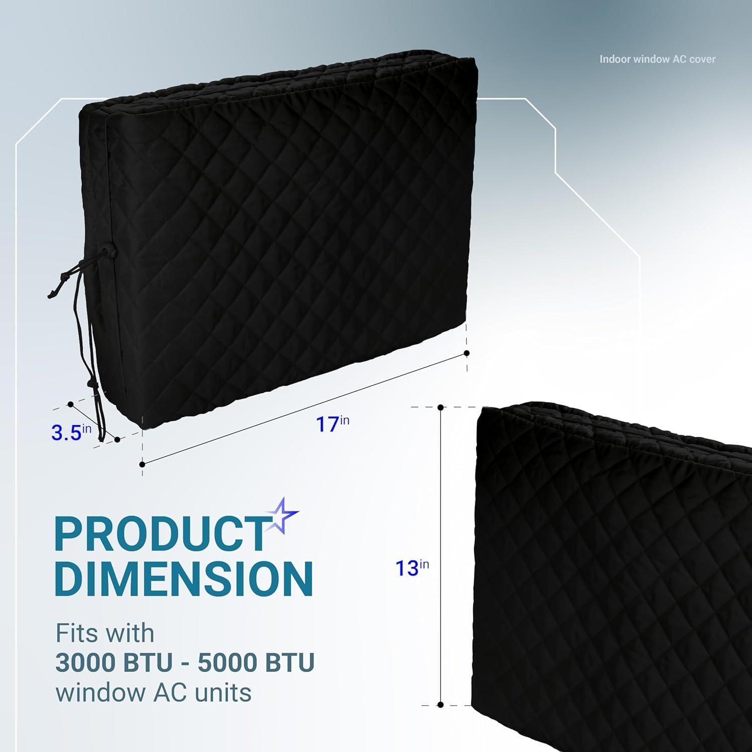 [Lifetime Warranty] Window Air Conditioner Cover Indoor with Velcro Sides - Inside AC Cover for Winter - Polyester Fiber Fill Layers Insulation - 17" x 13" x 3.5" - Black image 2