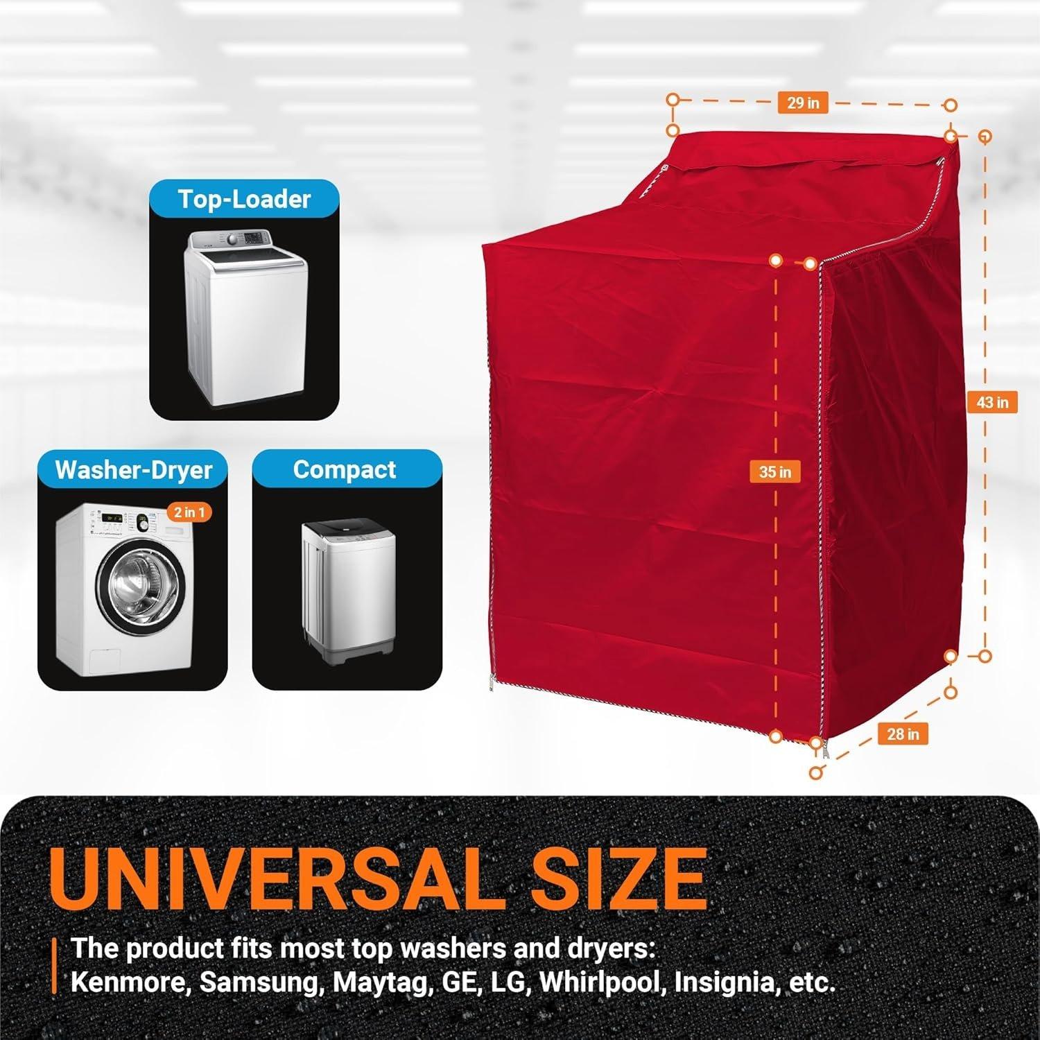 [Lifetime Warranty] Washing Machine Cover For Top-load - Premium Outdoor Protection For Most Washer Dryer Cover - W29â€x D28â€x H43â€ (Red) image 5
