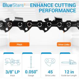 3 Packs 12-inch Chainsaw Chain 3/8" LP Pitch, 0.050" Gauge, 45 Drive Links thumbnail 2