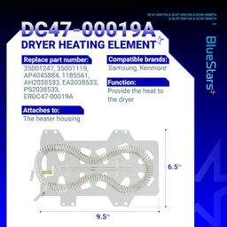 [Lifetime Warranty] DC47-00019A Dryer Heating Element Kit - Compatible with DVE50R5400V/A3 DV42H5000EW/A3 DV45H7000EW/A2 DVE50R5200W/A3 DV40J3000EW/A2 DVE50M7450W/A3 DV42H5200EW/A3 DV48H7400EW/A2 thumbnail 6
