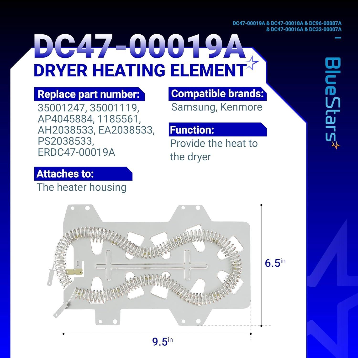 [Lifetime Warranty] DC47-00019A Dryer Heating Element Kit - Compatible with DVE50R5400V/A3 DV42H5000EW/A3 DV45H7000EW/A2 DVE50R5200W/A3 DV40J3000EW/A2 DVE50M7450W/A3 DV42H5200EW/A3 DV48H7400EW/A2 image 6