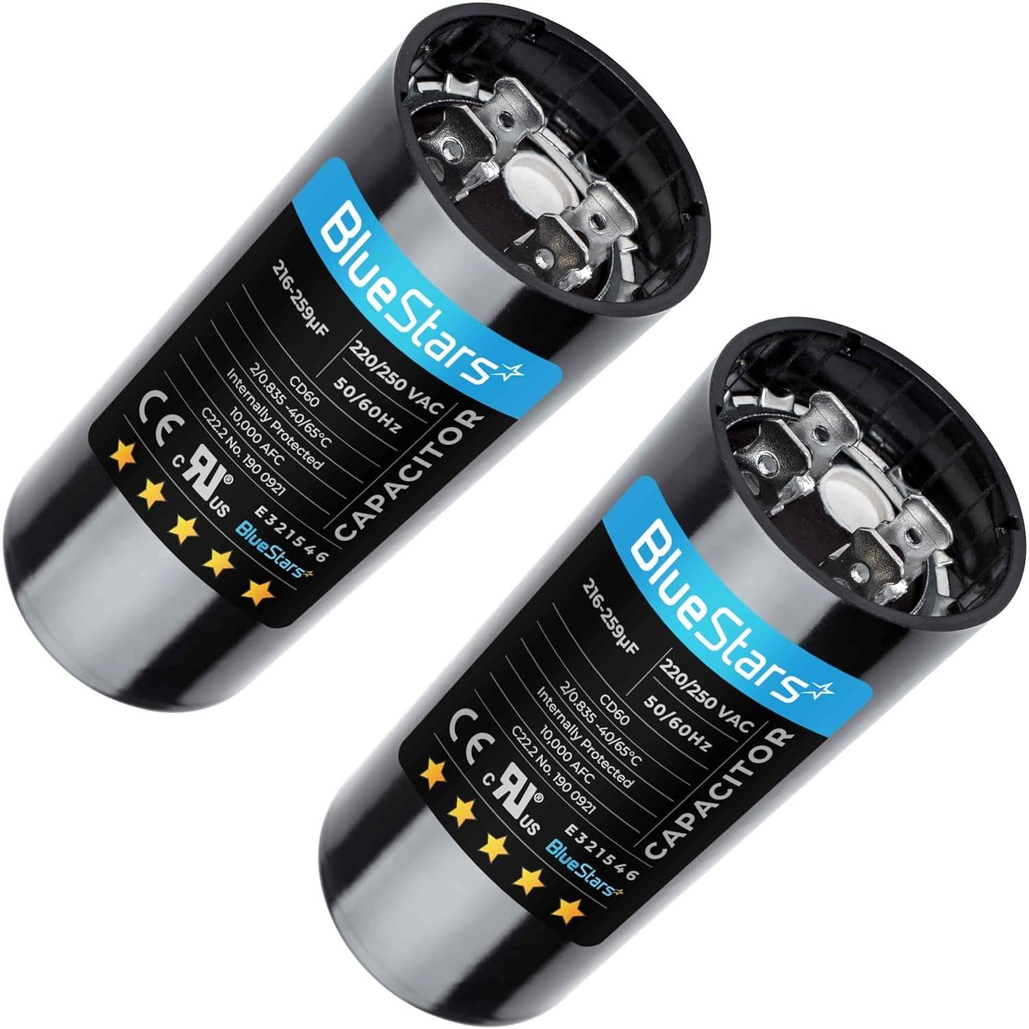 [Lifetime Warranty] 216-259 uF MFD 220-250 VAC Round Start Capacitor - Fits AC Motor Run, Fan Start, Heat Pump - Pack of 2 image 0