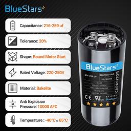 [Lifetime Warranty] 216-259 uF MFD 220-250 VAC Round Start Capacitor - Fits AC Motor Run, Fan Start, Heat Pump - Pack of 2 thumbnail 2