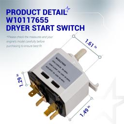 [Lifetime Warranty] W10117655 Dryer Start Switch - For Crosley Kenmore Maytag Whirlpool Dryer - Replaces W10117655 1448106 AH1491565 EA1491565 PS1491565 WPW10117655 PS11748542 YWED4815EW1 YWED4915EW1 thumbnail 3