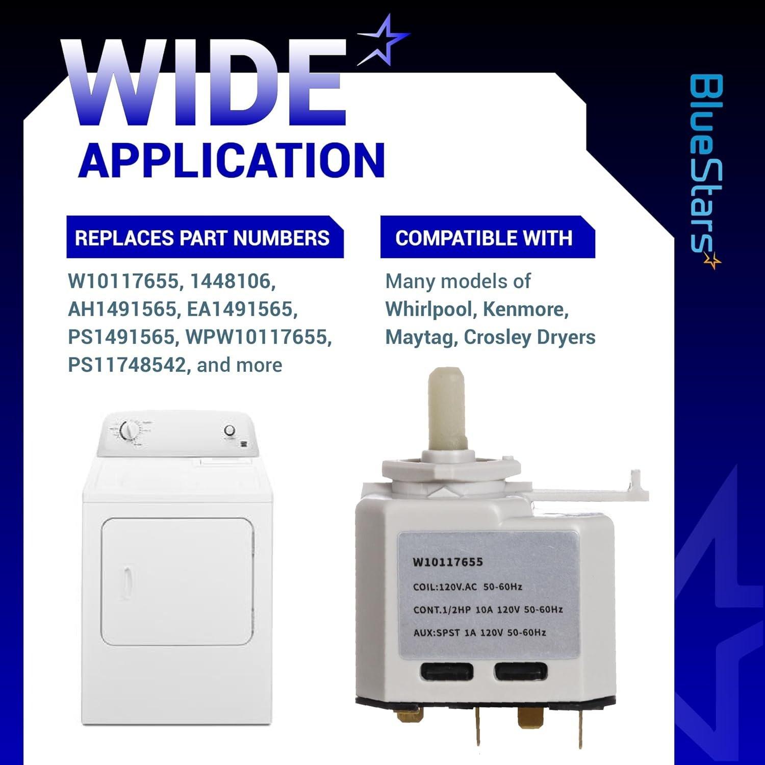 [Lifetime Warranty] W10117655 Dryer Start Switch - For Crosley Kenmore Maytag Whirlpool Dryer - Replaces W10117655 1448106 AH1491565 EA1491565 PS1491565 WPW10117655 PS11748542 YWED4815EW1 YWED4915EW1 image 8