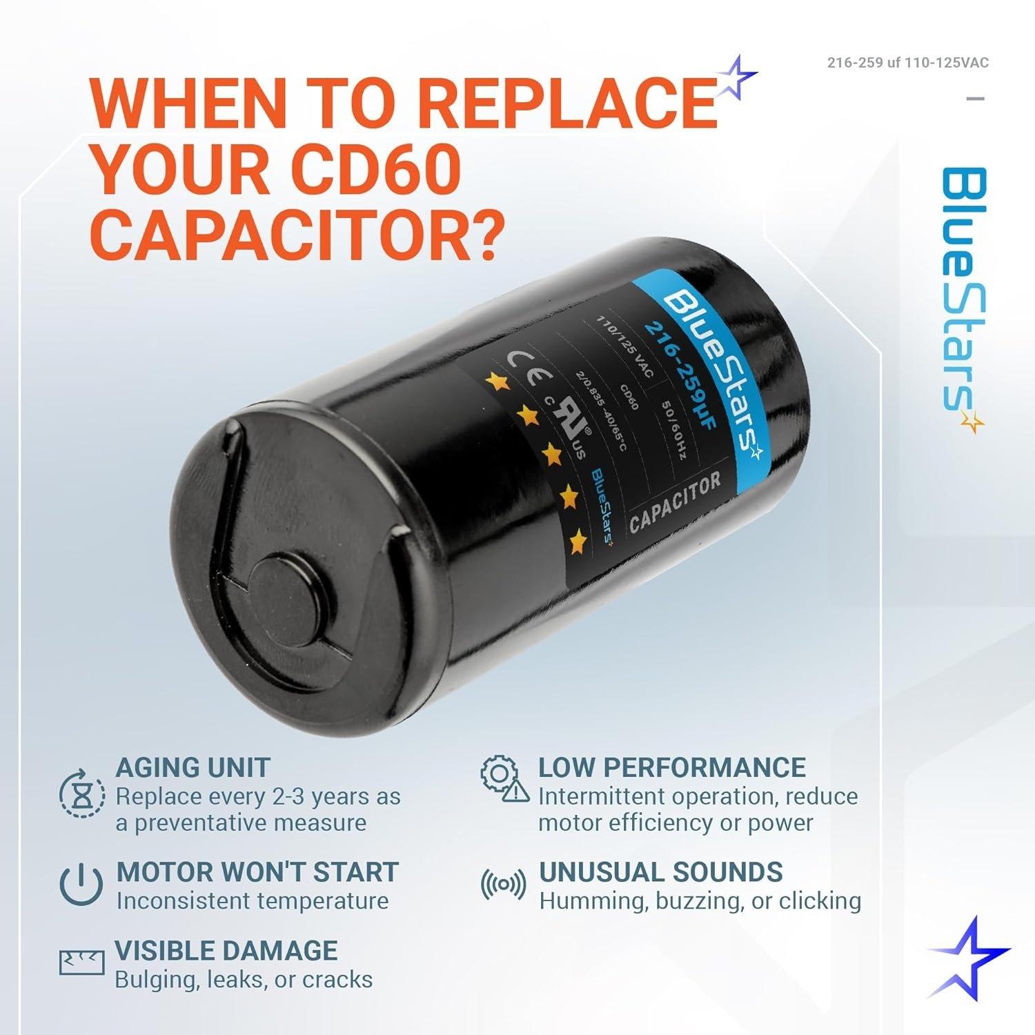 [Lifetime Warranty] 216-259 uF MFD 110-125 VAC CD60 Round Start Capacitor - Fits AC Motor Run, Fan Start, Heat Pump image 2