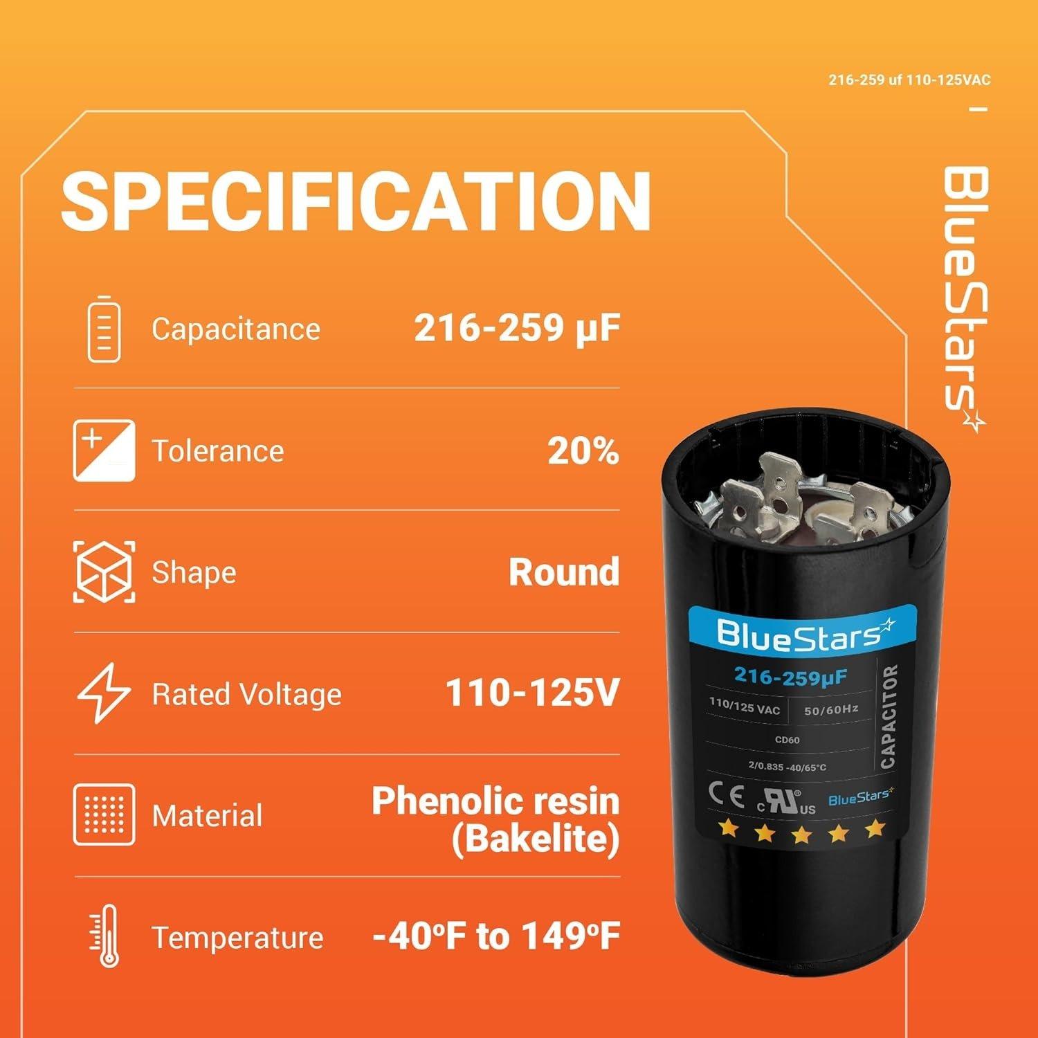 [Lifetime Warranty] 216-259 uF MFD 110-125 VAC CD60 Round Start Capacitor - Fits AC Motor Run, Fan Start, Heat Pump image 10