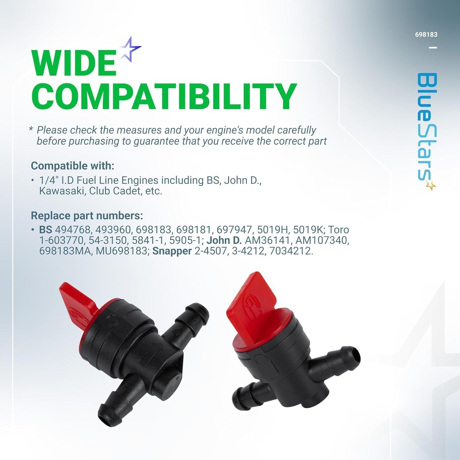 [Lifetime Warranty] 494768 698183 1/4" Inline Fuel Shut Off Valve with Clamp - Compatible with BS 493960 John Deere AM36141 AM107340 Toro 54-3150 1-603770 Oregon 07-406 Stens 120-212 Lawn Mower Tractor - Pack of 10 image 4
