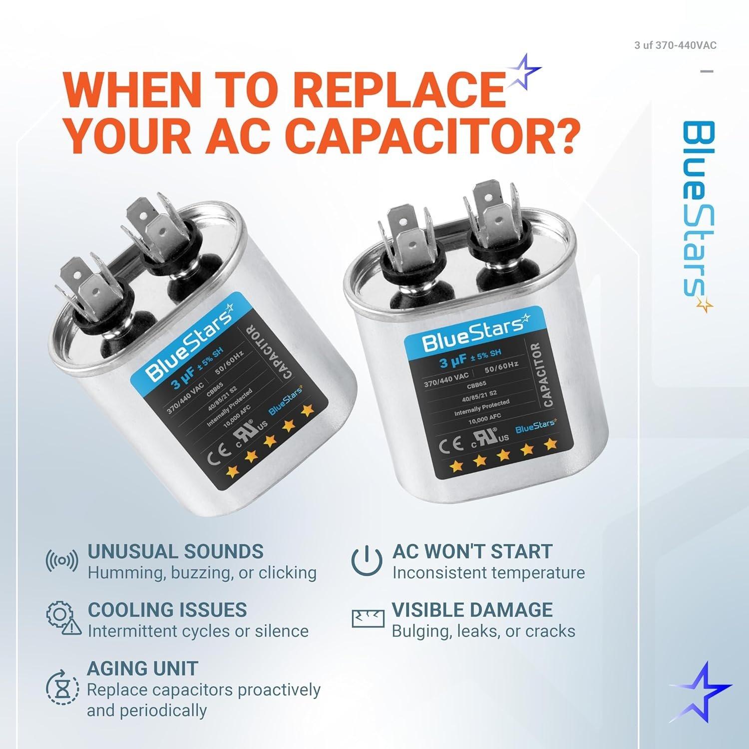 [Lifetime Warranty] 3 uF MFD ±5% 370/440 VAC CBB65 Oval Run Start Capacitor 50/60 Hz - Fits Air Conditioners, Heat Pumps, Condenser Fan Motors image 1
