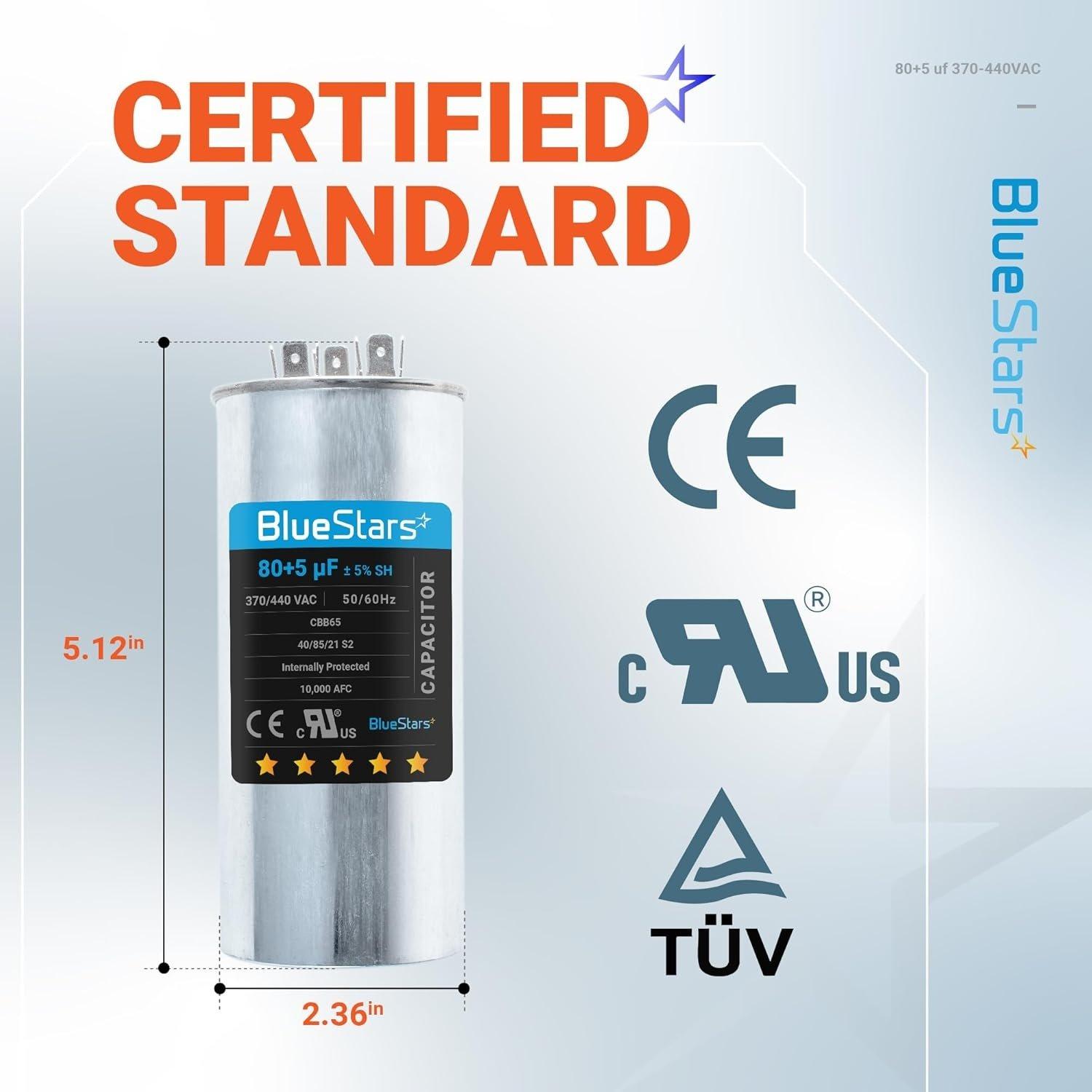 [Lifetime Warranty] 80+5 uF MFD ±5% 370/440 VAC Dual Run Round Capacitor TP-CAP-80/5/440R - Fits Condenser Straight Cool, Heat Pump image 3