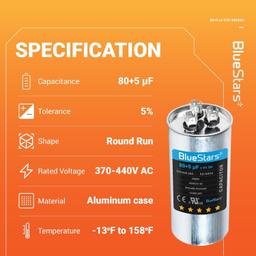 [Lifetime Warranty] 80+5 uF MFD ±5% 370/440 VAC Dual Run Round Capacitor TP-CAP-80/5/440R - Fits Condenser Straight Cool, Heat Pump thumbnail 4