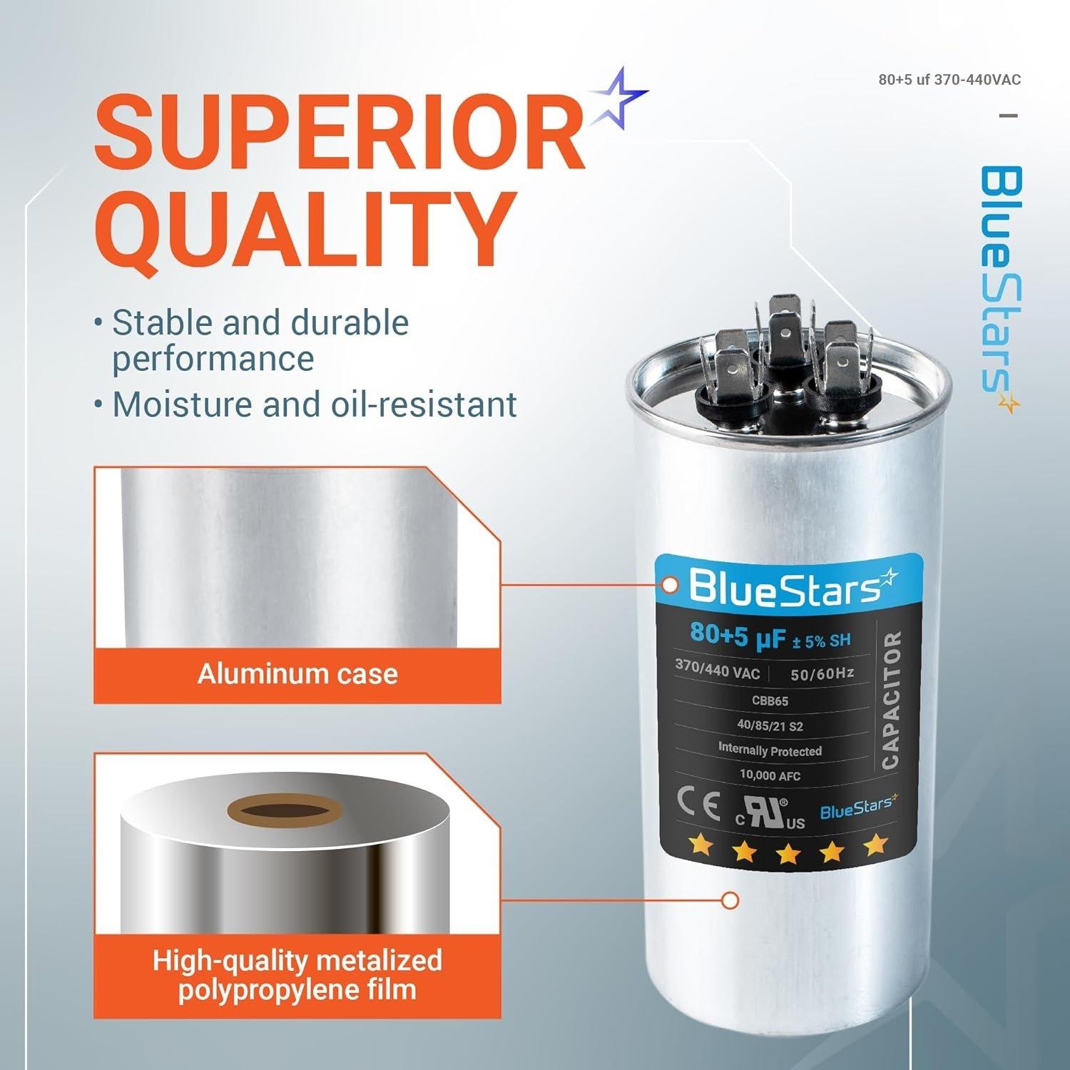 [Lifetime Warranty] 80+5 uF MFD ±5% 370/440 VAC Dual Run Round Capacitor TP-CAP-80/5/440R - Fits Condenser Straight Cool, Heat Pump image 9