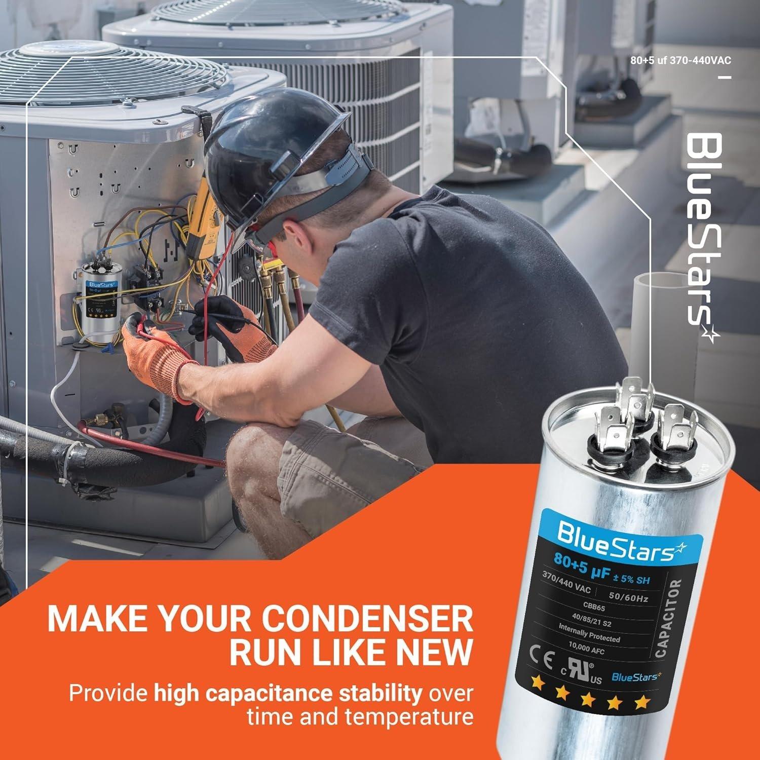 [Lifetime Warranty] 80+5 uF MFD ±5% 370/440 VAC Dual Run Round Capacitor TP-CAP-80/5/440R - Fits Condenser Straight Cool, Heat Pump image 6