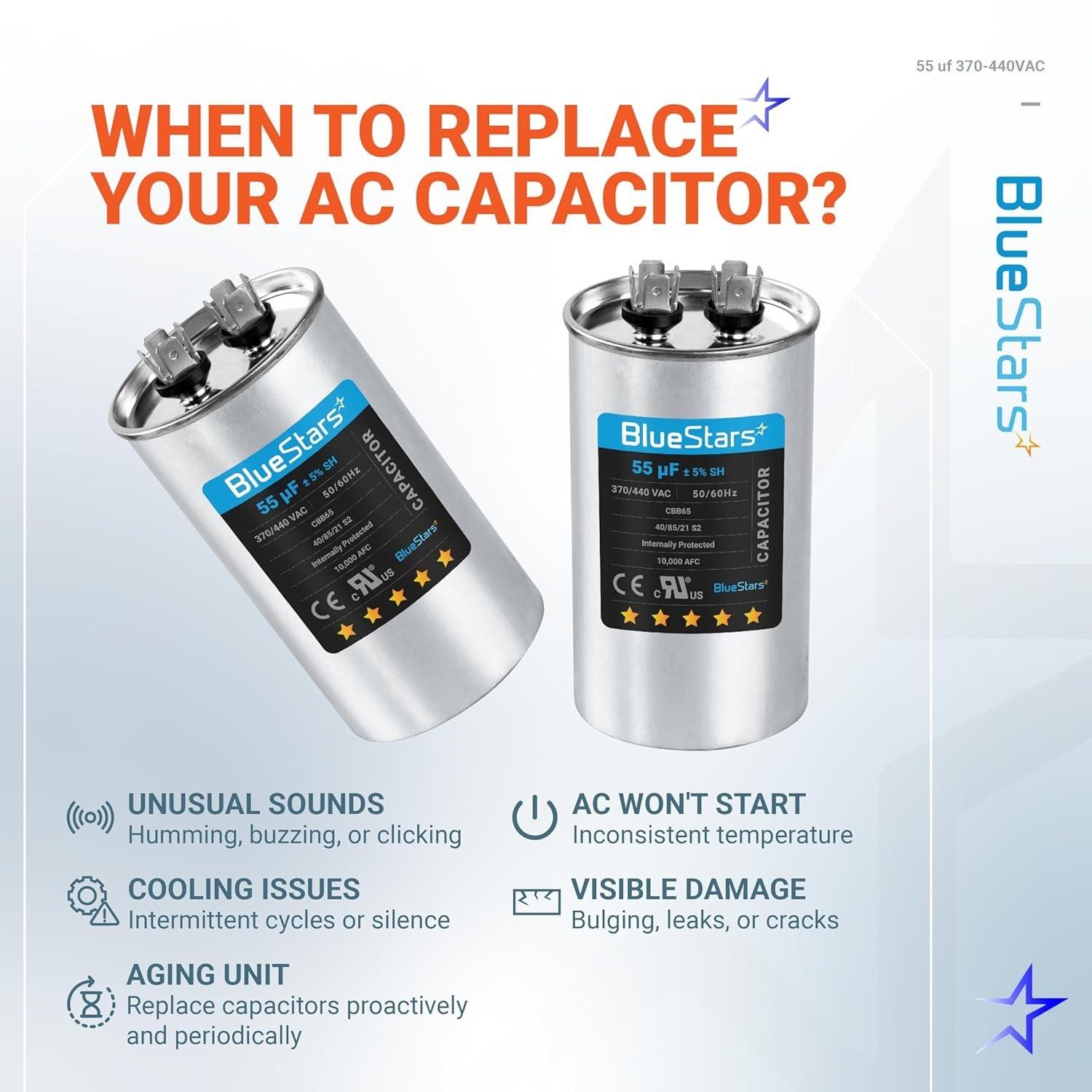 55 uF/MFD 370-440VAC Round Run Start Capacitor image 3