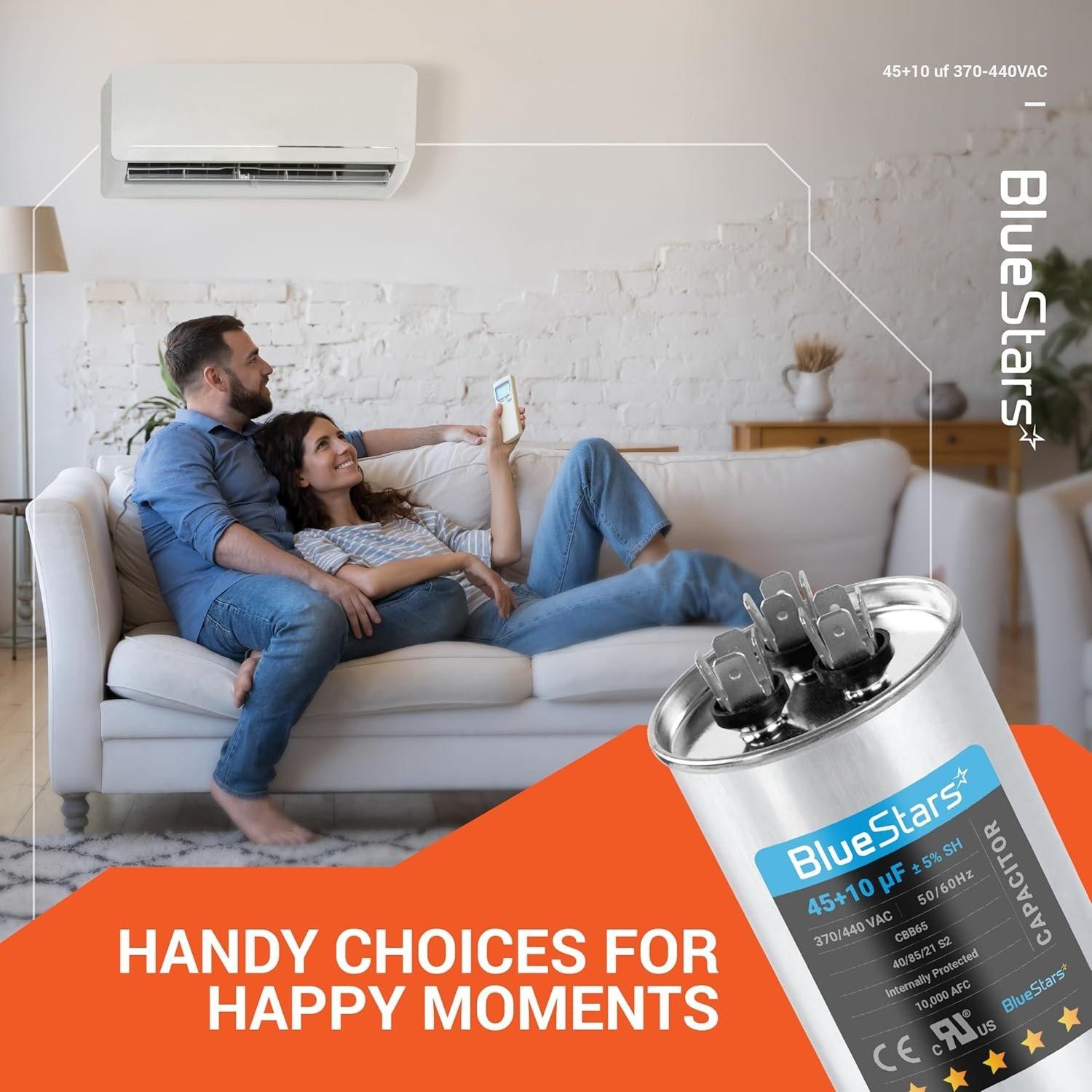 [Lifetime Warranty] 45+10 uF MFD ±5% 370/440 VAC Dual Run Start Round Capacitor CBB65 CBB65B 50/60 Hz - Fits AC Unit Fan Motor, Heat Pump image 3