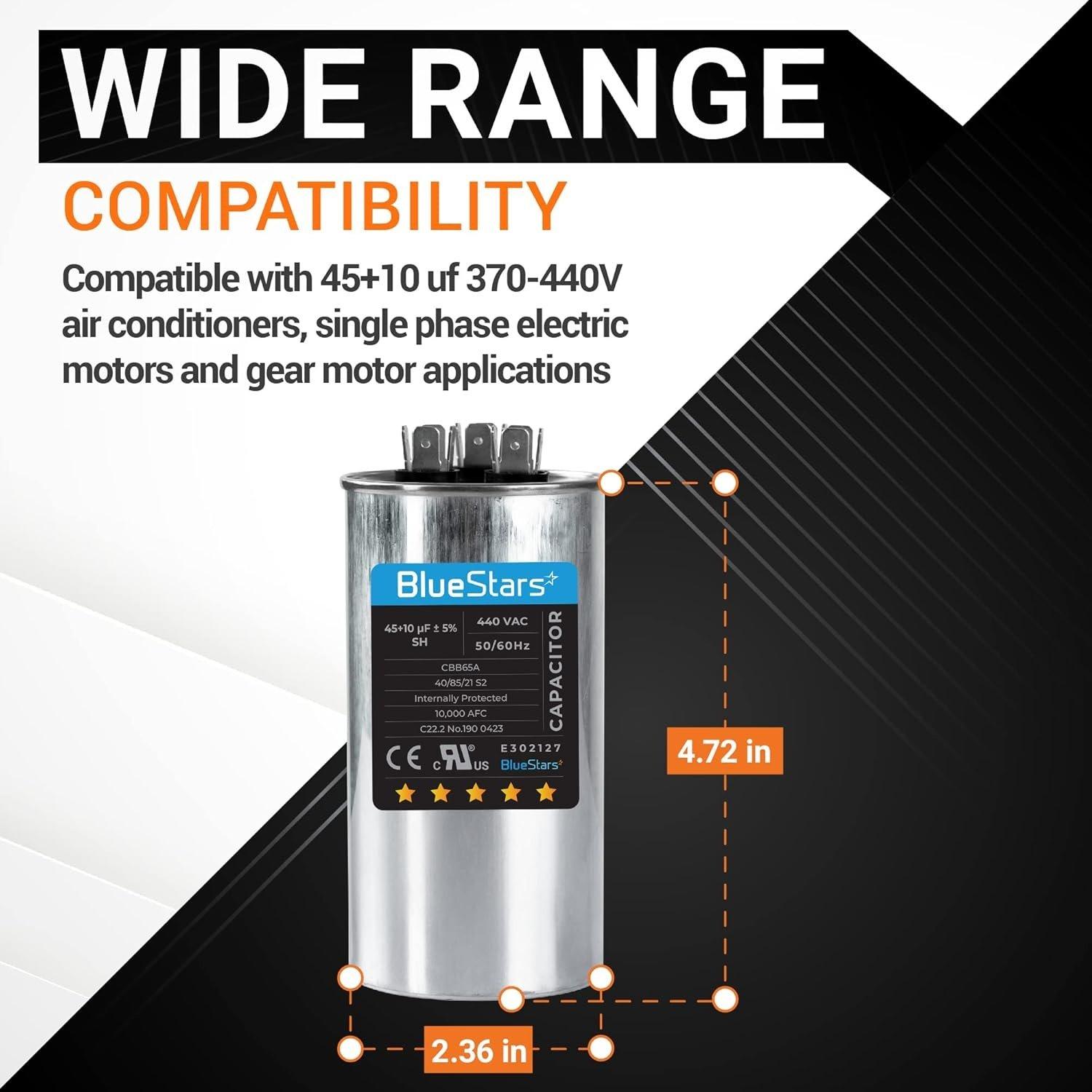 [Lifetime Warranty] 45+10 uF MFD ±5% 370/440 VAC Dual Run Start Round Capacitor CBB65 CBB65B 50/60 Hz - Fits AC Unit Fan Motor, Heat Pump image 11