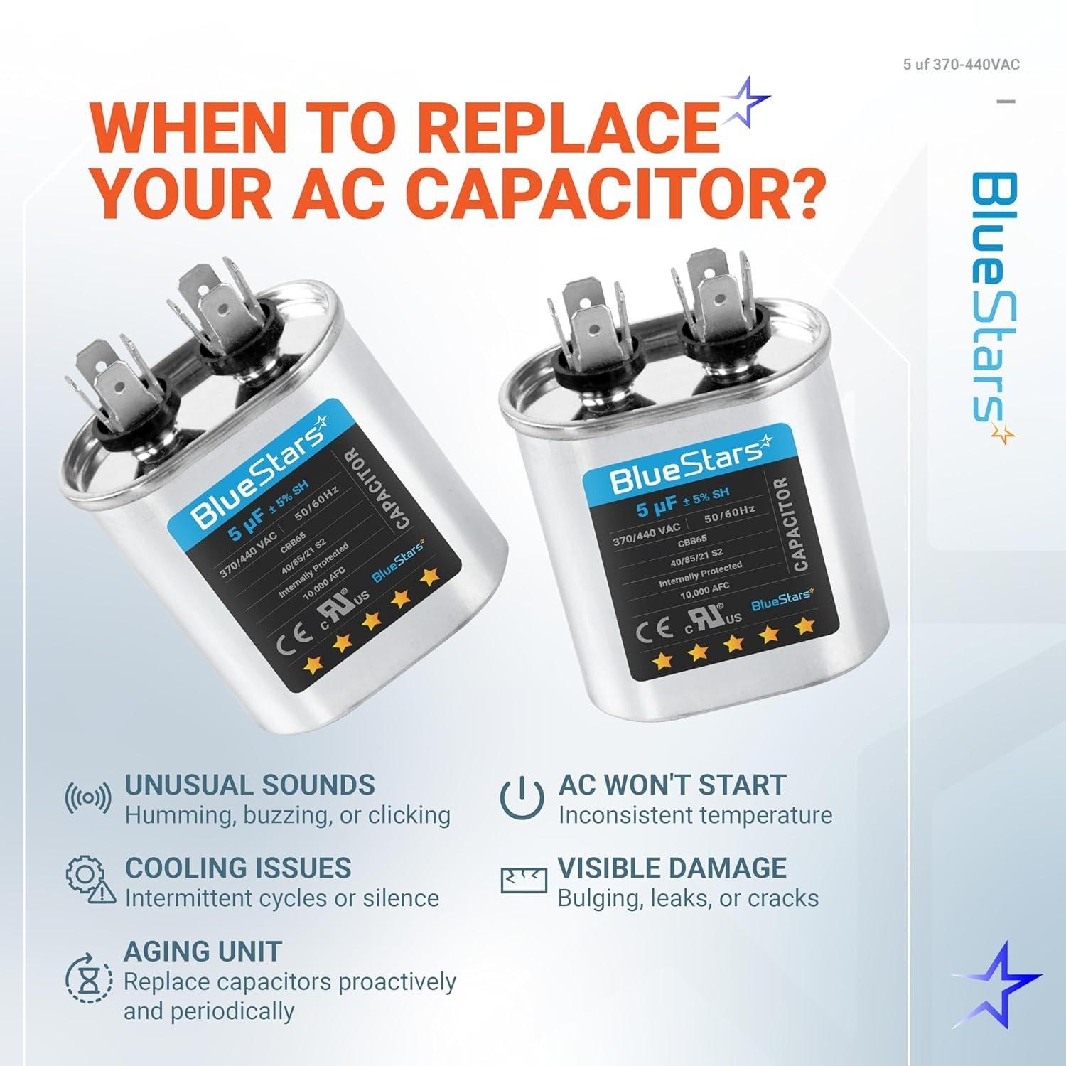 [Lifetime Warranty] 5 uF MFD Â±5% 370/440 VAC Oval Run Start Capacitor - Fits AC Motor Run, Fan Start, Heat Pump - Replaces 97F5705 image 4
