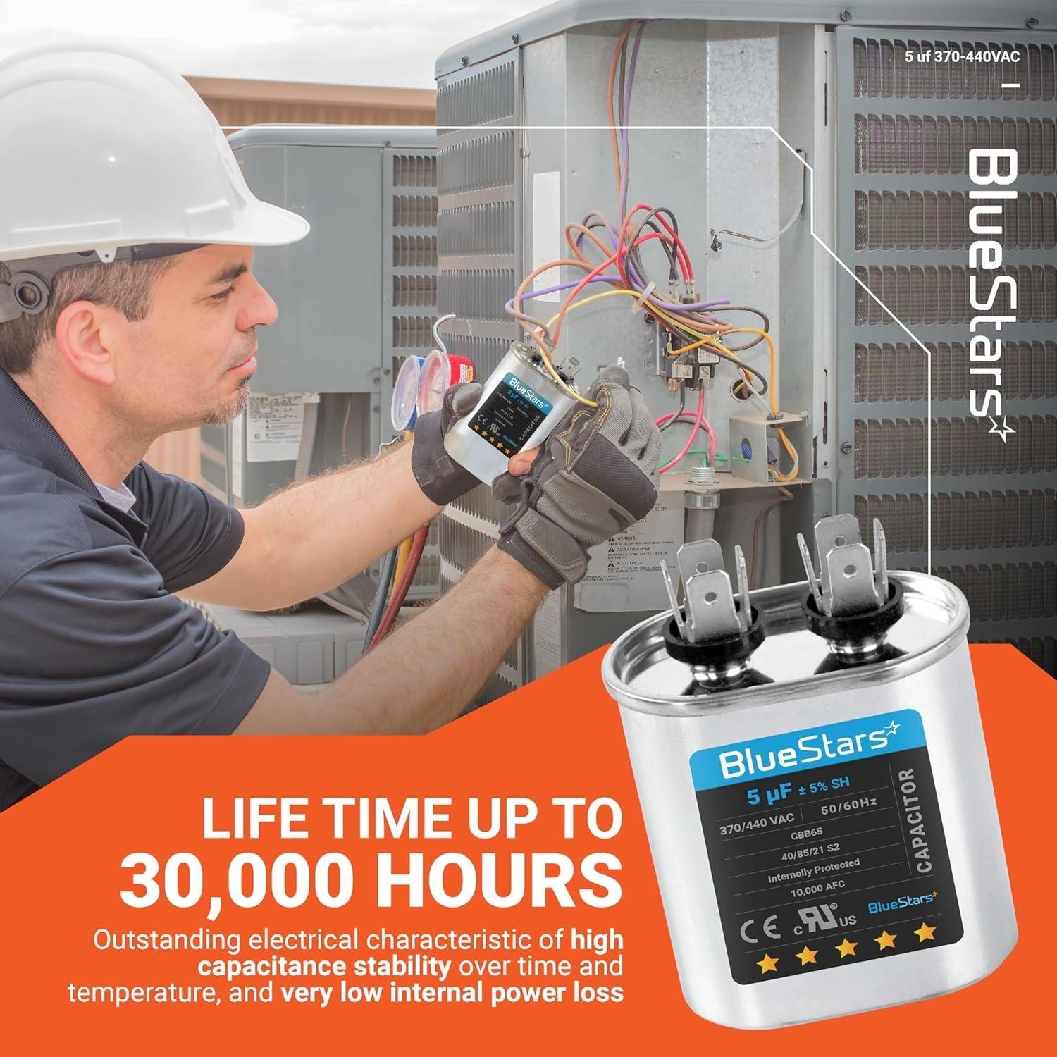 [Lifetime Warranty] 5 uF MFD Â±5% 370/440 VAC Oval Run Start Capacitor - Fits AC Motor Run, Fan Start, Heat Pump - Replaces 97F5705 image 11