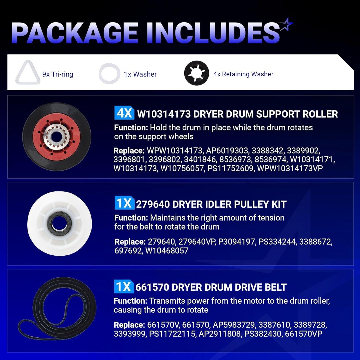 [Lifetime Warranty] 4392067RC Dryer Repair Kit - Compatible with Whirlpool Cabrio Duet Maytag Bravos XL Kenmore Elite Dryer - Replaces AP3109602 PS373088 80047 587637 image 5