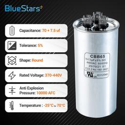[Lifetime Warranty] 70+7.5 uF MFD 370/440 VAC Round Dual Run Capacitor - Fits Air Conditioner or Heat Pump Condenser thumbnail 1