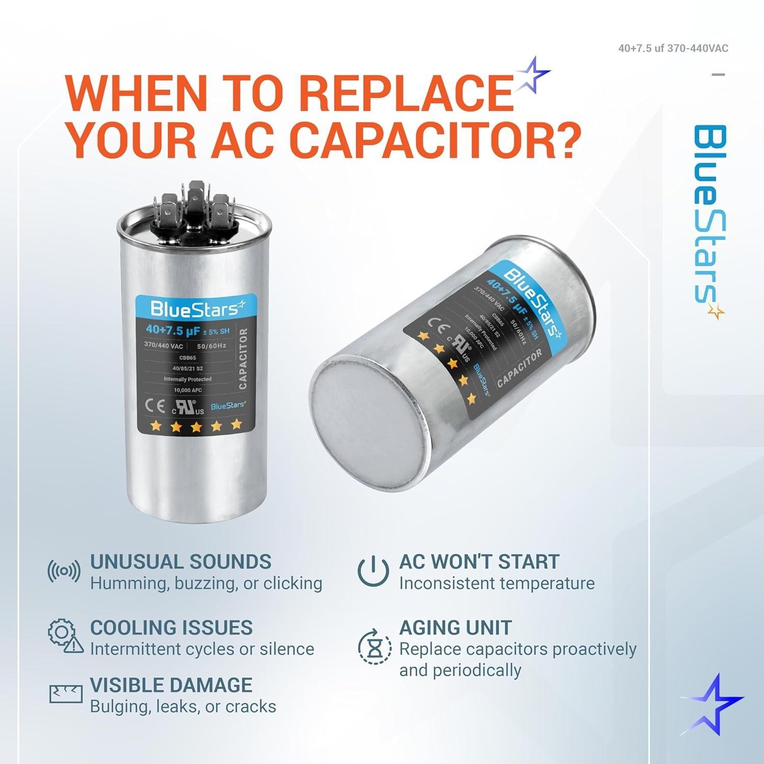 CBB65 CBB65B 40+7.5 uF ±5% 40/7.5 MFD 370/440 VAC Dual Run Start Round Capacitor image 3