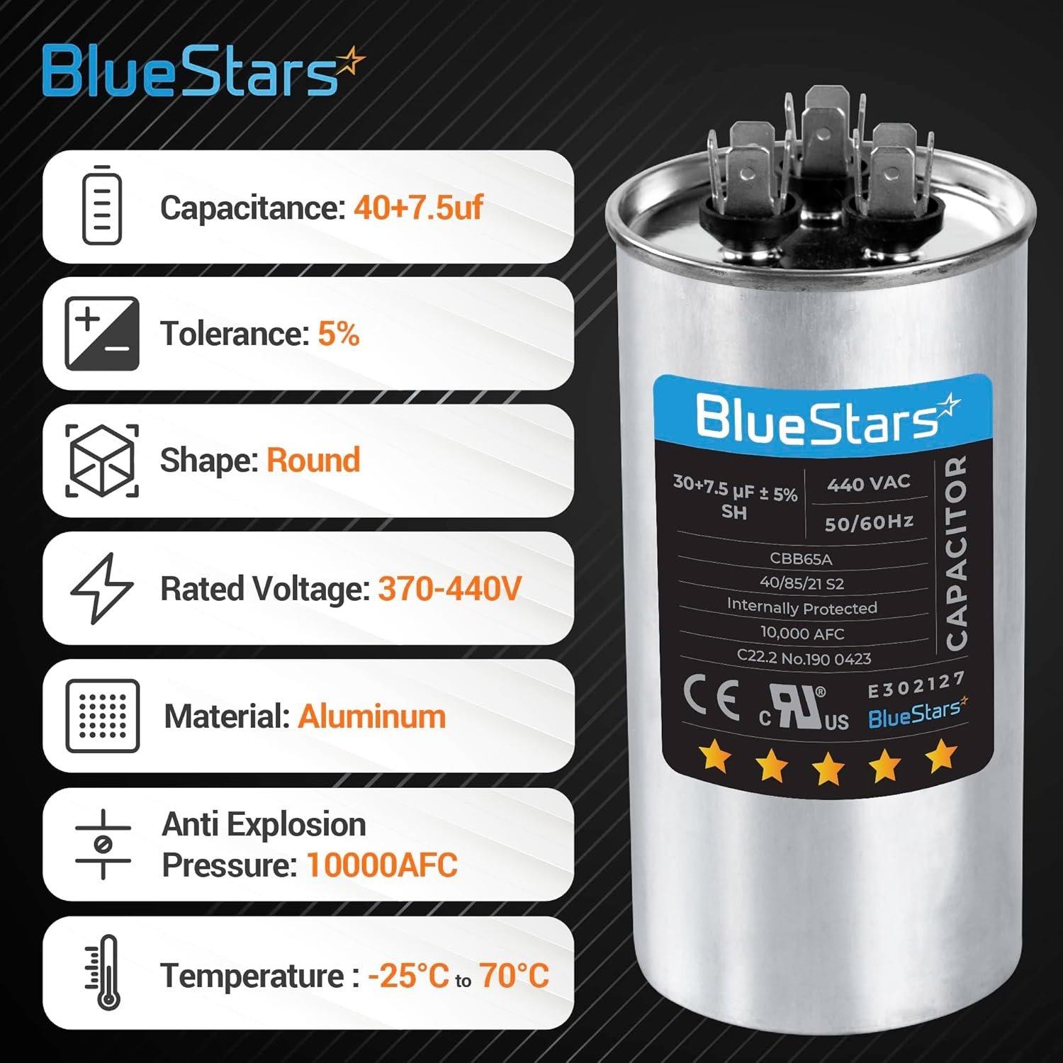 CBB65 CBB65B 40+7.5 uF ±5% 40/7.5 MFD 370/440 VAC Dual Run Start Round Capacitor image 7