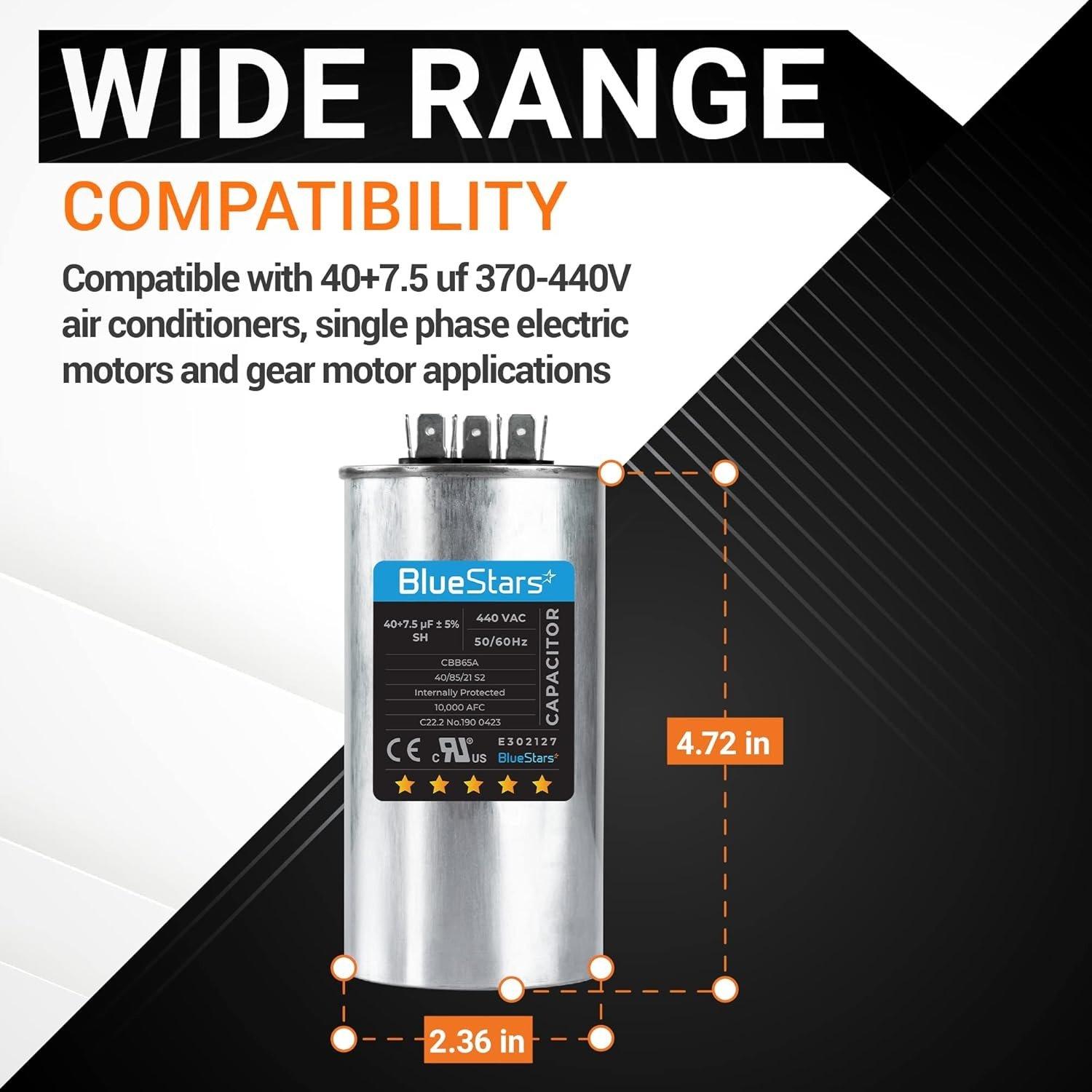 CBB65 CBB65B 40+7.5 uF ±5% 40/7.5 MFD 370/440 VAC Dual Run Start Round Capacitor image 6