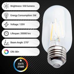 T45/T14 E26 Vintage LED Light Bulb 120V 5W, Pack of 3 thumbnail 5