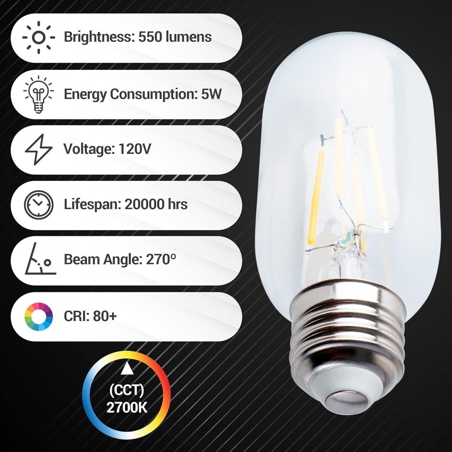 T45/T14 E26 Vintage LED Light Bulb 120V 5W, Pack of 3 image 5