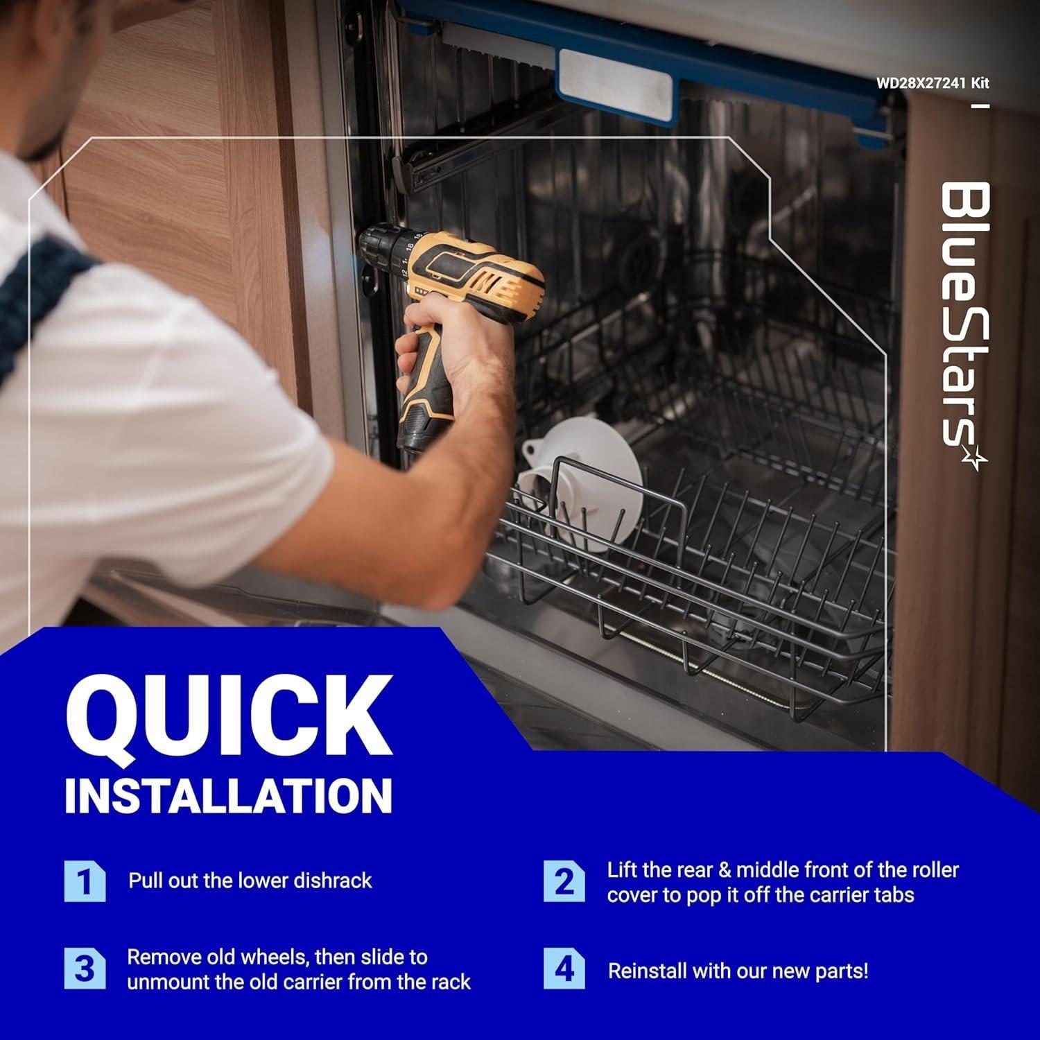 BlueStars WD28X27241 Dishwasher Rack Carrier & Roller Kit - Compatible with GE Dishwashers Lower Rack Wheels Assembly, L and R Side - Replaces WD12X10438 WD12X10439, WD12X10446 WD12X10447 - PACK OF 2 image 6