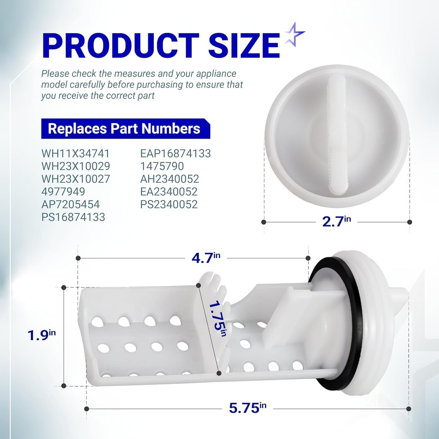 [Lifetime Warranty] WH11X34741 Washer Drain Pump Filter for GE - Replaces WH23X10029 WH23X10027 AP7205454 4977949 PS16874133 EAP16874133 image 8